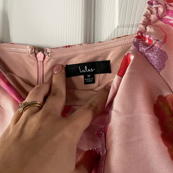 NWT Lulus So Stunning Orange Multi Floral Jacquard Puff Sleeve Mini Dress - Picture 7 of 7